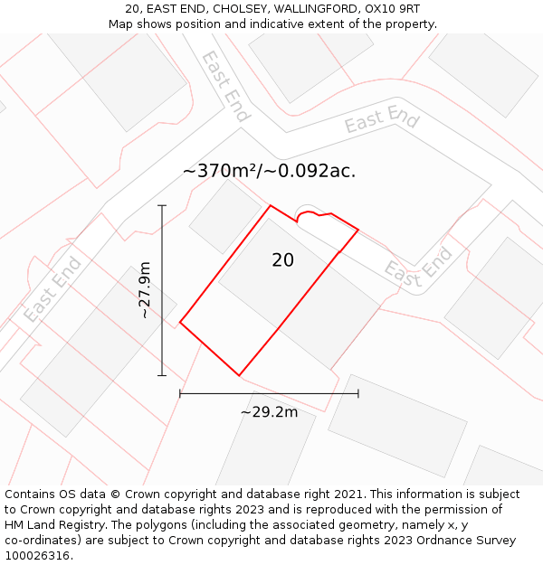 20, EAST END, CHOLSEY, WALLINGFORD, OX10 9RT: Plot and title map