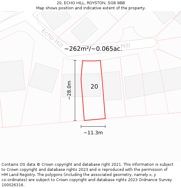 20, ECHO HILL, ROYSTON, SG8 9BB: Plot and title map