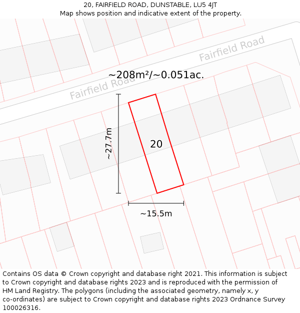 20, FAIRFIELD ROAD, DUNSTABLE, LU5 4JT: Plot and title map