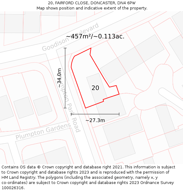 20, FAIRFORD CLOSE, DONCASTER, DN4 6PW: Plot and title map