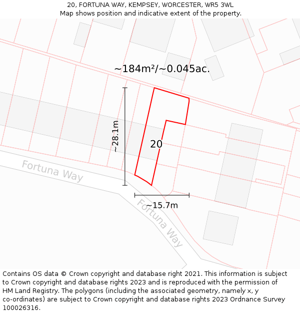 20, FORTUNA WAY, KEMPSEY, WORCESTER, WR5 3WL: Plot and title map