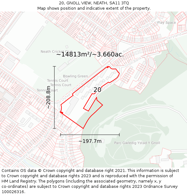 20, GNOLL VIEW, NEATH, SA11 3TQ: Plot and title map