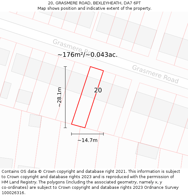 20, GRASMERE ROAD, BEXLEYHEATH, DA7 6PT: Plot and title map