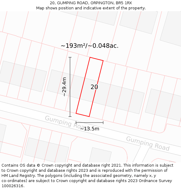 20, GUMPING ROAD, ORPINGTON, BR5 1RX: Plot and title map
