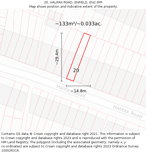 20, HALIFAX ROAD, ENFIELD, EN2 0PP: Plot and title map