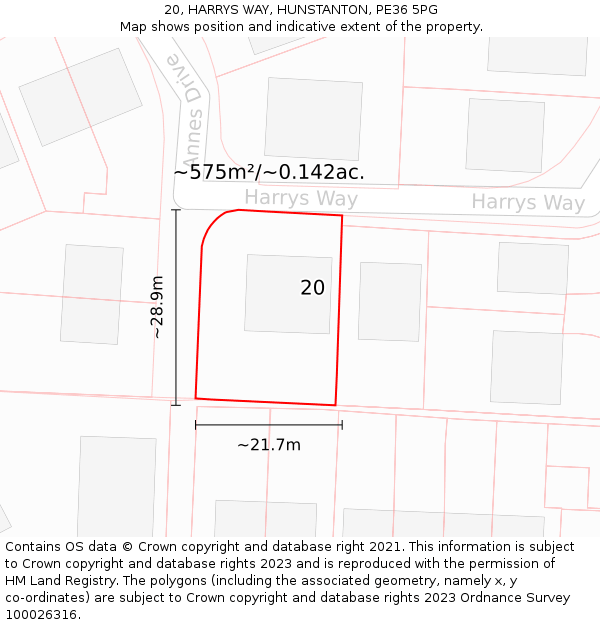 20, HARRYS WAY, HUNSTANTON, PE36 5PG: Plot and title map