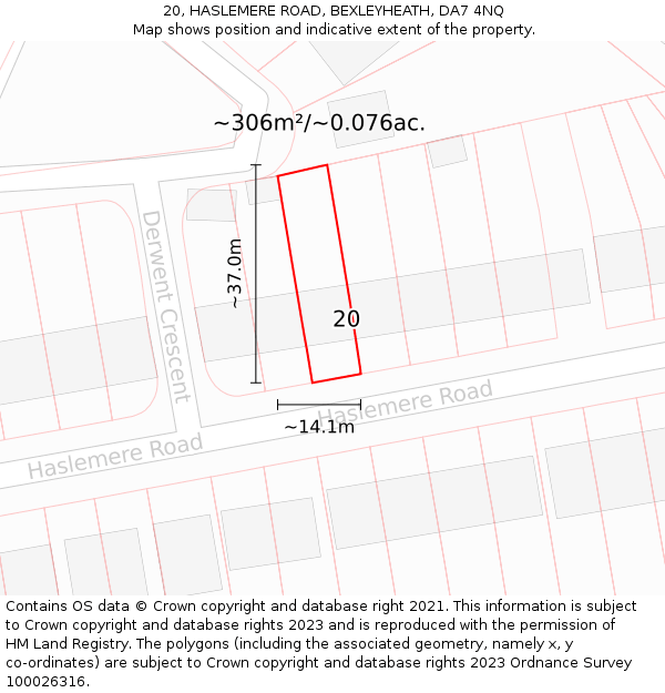 20, HASLEMERE ROAD, BEXLEYHEATH, DA7 4NQ: Plot and title map