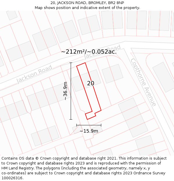 20, JACKSON ROAD, BROMLEY, BR2 8NP: Plot and title map