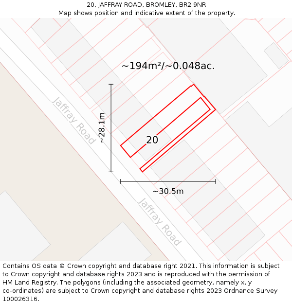 20, JAFFRAY ROAD, BROMLEY, BR2 9NR: Plot and title map