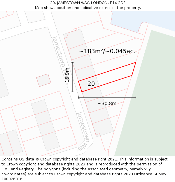 20, JAMESTOWN WAY, LONDON, E14 2DF: Plot and title map