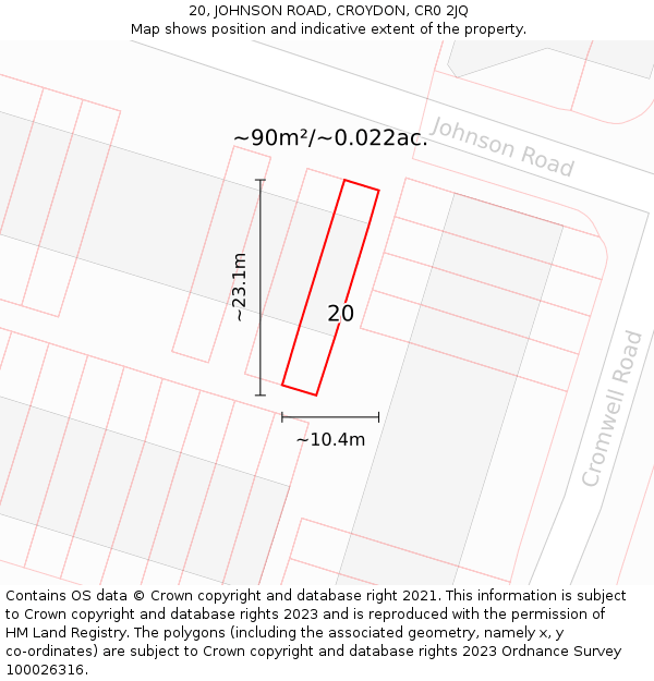 20, JOHNSON ROAD, CROYDON, CR0 2JQ: Plot and title map
