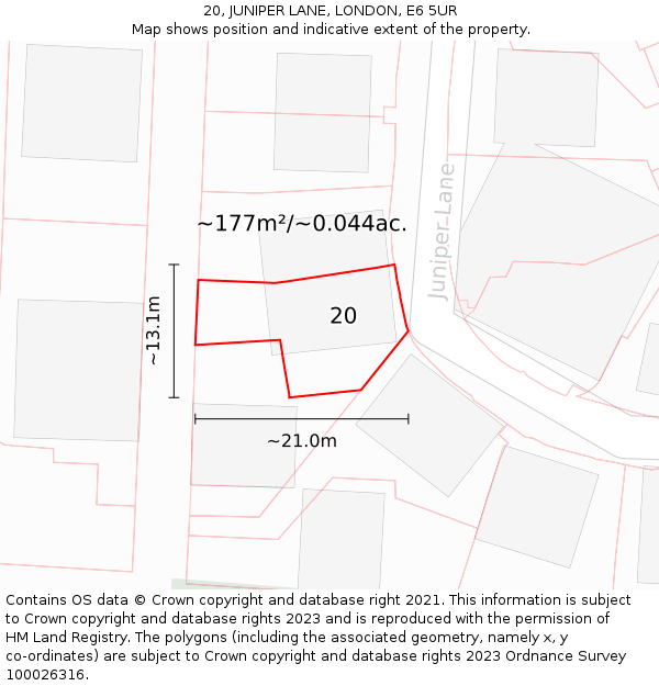 20, JUNIPER LANE, LONDON, E6 5UR: Plot and title map