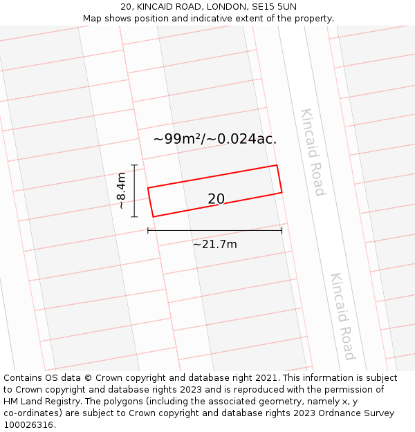 20, KINCAID ROAD, LONDON, SE15 5UN: Plot and title map