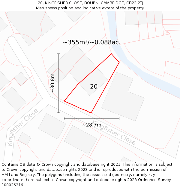 20, KINGFISHER CLOSE, BOURN, CAMBRIDGE, CB23 2TJ: Plot and title map