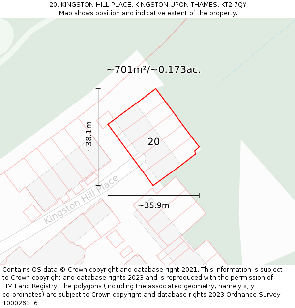 20, KINGSTON HILL PLACE, KINGSTON UPON THAMES, KT2 7QY: Plot and title map