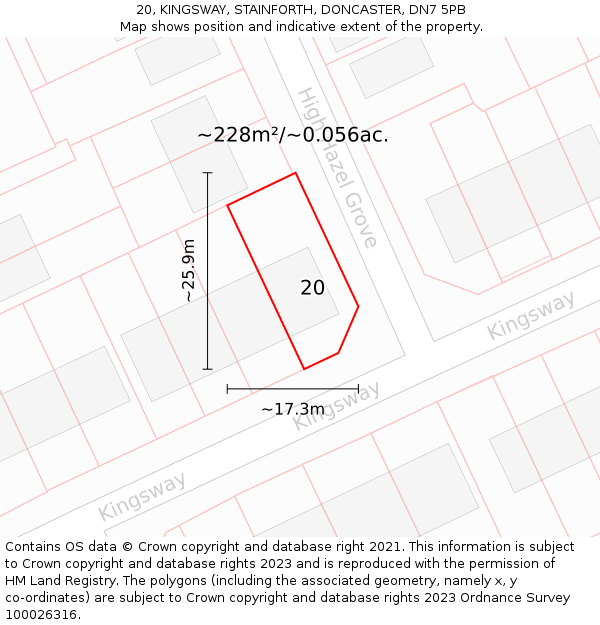 20, KINGSWAY, STAINFORTH, DONCASTER, DN7 5PB: Plot and title map