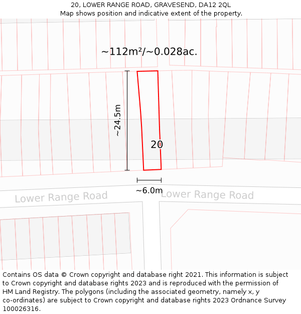 20, LOWER RANGE ROAD, GRAVESEND, DA12 2QL: Plot and title map