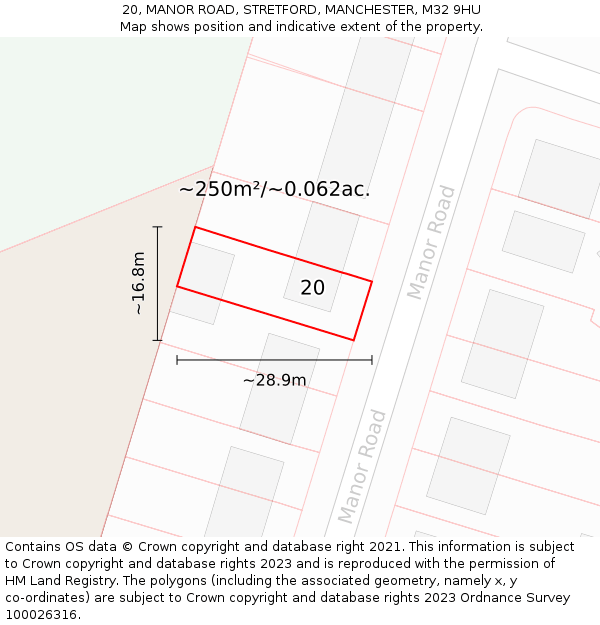 20, MANOR ROAD, STRETFORD, MANCHESTER, M32 9HU: Plot and title map