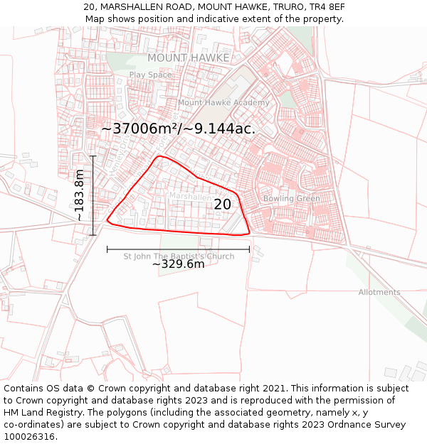 20, MARSHALLEN ROAD, MOUNT HAWKE, TRURO, TR4 8EF: Plot and title map