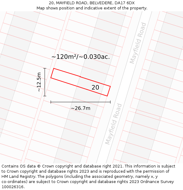 20, MAYFIELD ROAD, BELVEDERE, DA17 6DX: Plot and title map