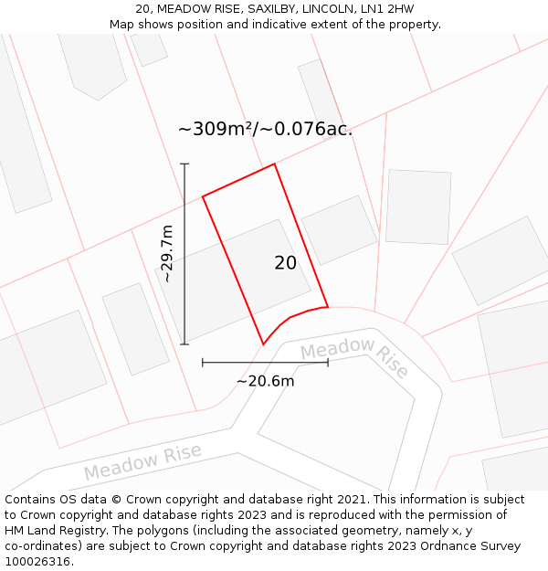 20, MEADOW RISE, SAXILBY, LINCOLN, LN1 2HW: Plot and title map