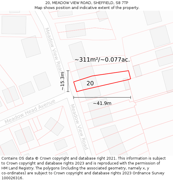 20, MEADOW VIEW ROAD, SHEFFIELD, S8 7TP: Plot and title map