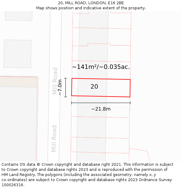 20, MILL ROAD, LONDON, E16 2BE: Plot and title map