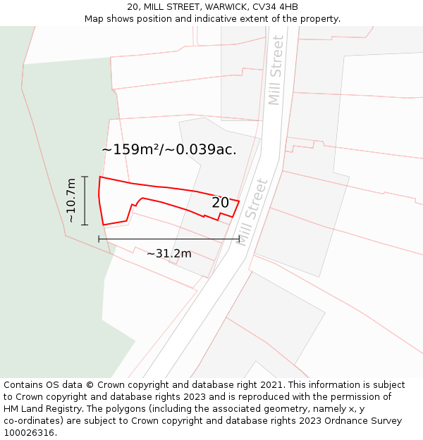 20, MILL STREET, WARWICK, CV34 4HB: Plot and title map