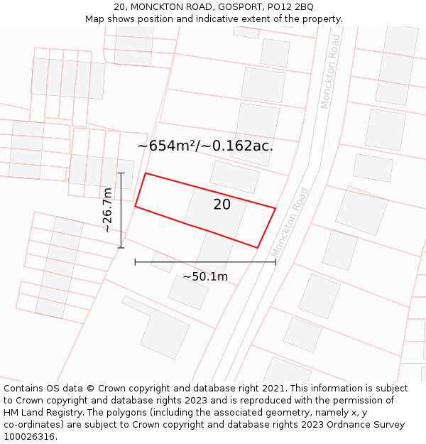 20, MONCKTON ROAD, GOSPORT, PO12 2BQ: Plot and title map