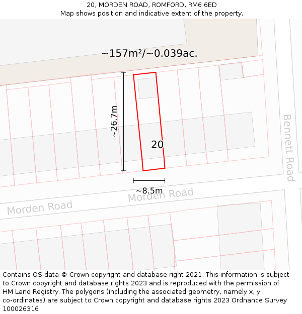 20, MORDEN ROAD, ROMFORD, RM6 6ED: Plot and title map