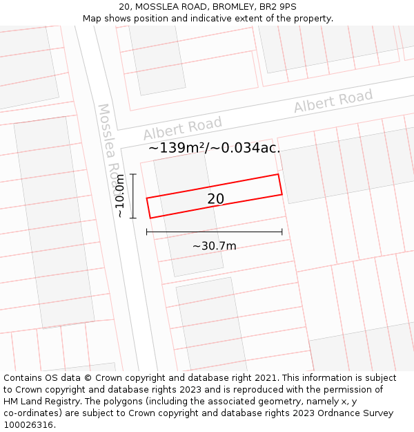 20, MOSSLEA ROAD, BROMLEY, BR2 9PS: Plot and title map