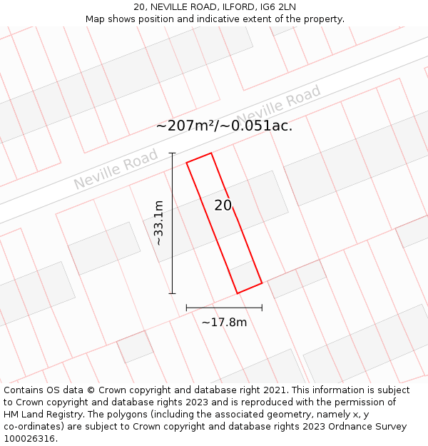 20, NEVILLE ROAD, ILFORD, IG6 2LN: Plot and title map