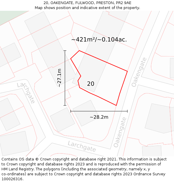 20, OAKENGATE, FULWOOD, PRESTON, PR2 9AE: Plot and title map