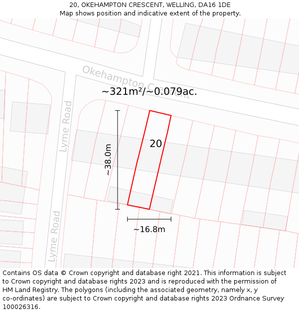 20, OKEHAMPTON CRESCENT, WELLING, DA16 1DE: Plot and title map