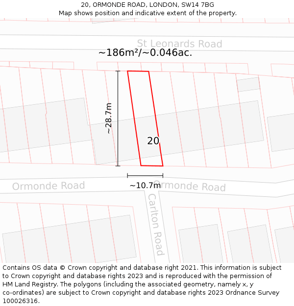 20, ORMONDE ROAD, LONDON, SW14 7BG: Plot and title map