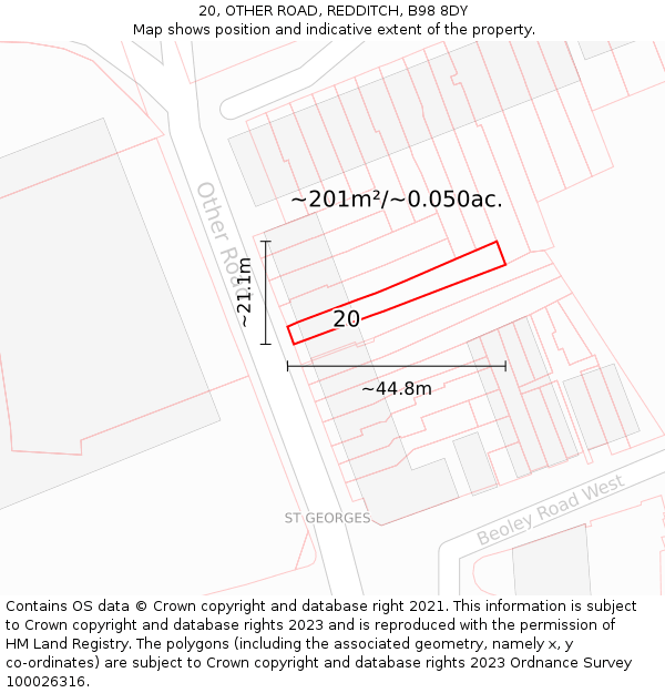 20, OTHER ROAD, REDDITCH, B98 8DY: Plot and title map