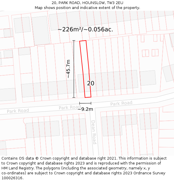 20, PARK ROAD, HOUNSLOW, TW3 2EU: Plot and title map