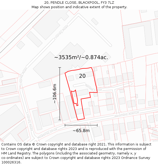 20, PENDLE CLOSE, BLACKPOOL, FY3 7LZ: Plot and title map