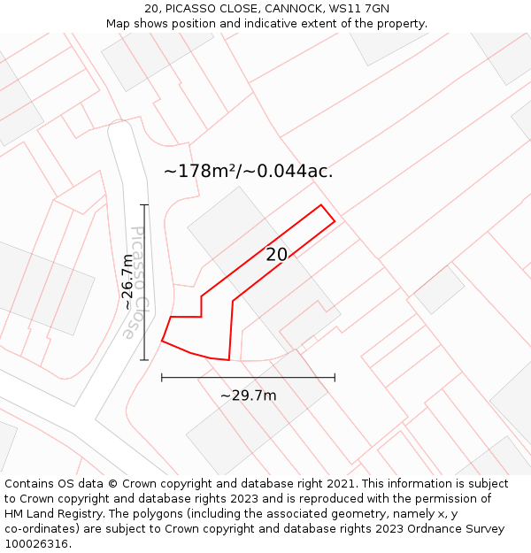 20, PICASSO CLOSE, CANNOCK, WS11 7GN: Plot and title map