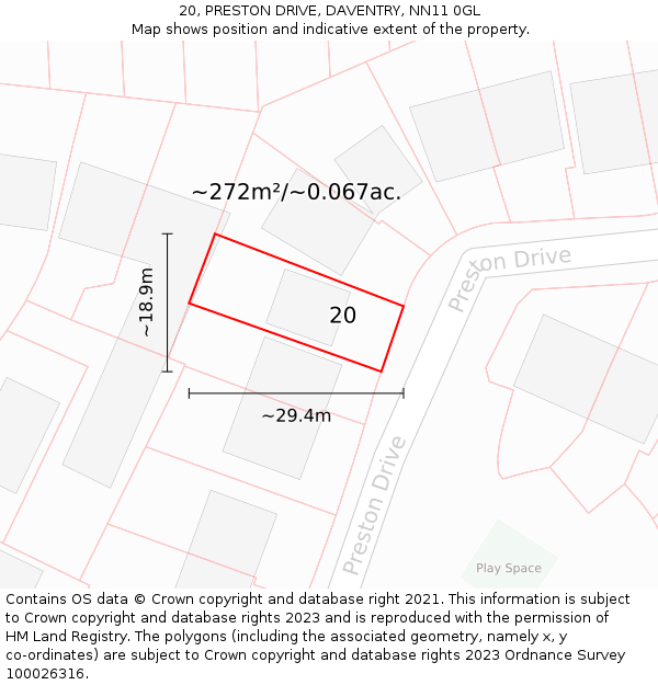 20, PRESTON DRIVE, DAVENTRY, NN11 0GL: Plot and title map