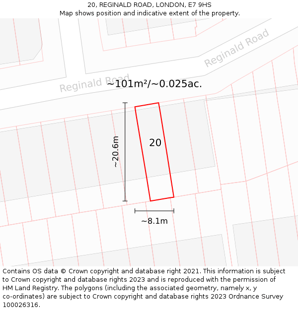 20, REGINALD ROAD, LONDON, E7 9HS: Plot and title map