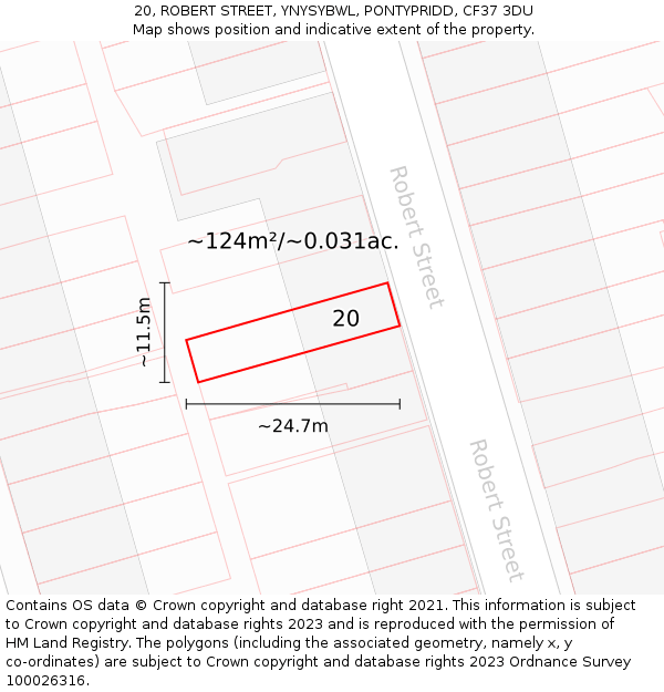 20, ROBERT STREET, YNYSYBWL, PONTYPRIDD, CF37 3DU: Plot and title map