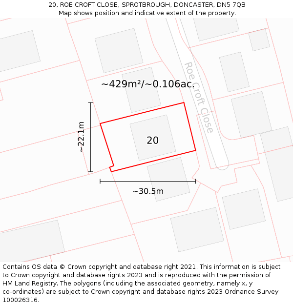 20, ROE CROFT CLOSE, SPROTBROUGH, DONCASTER, DN5 7QB: Plot and title map