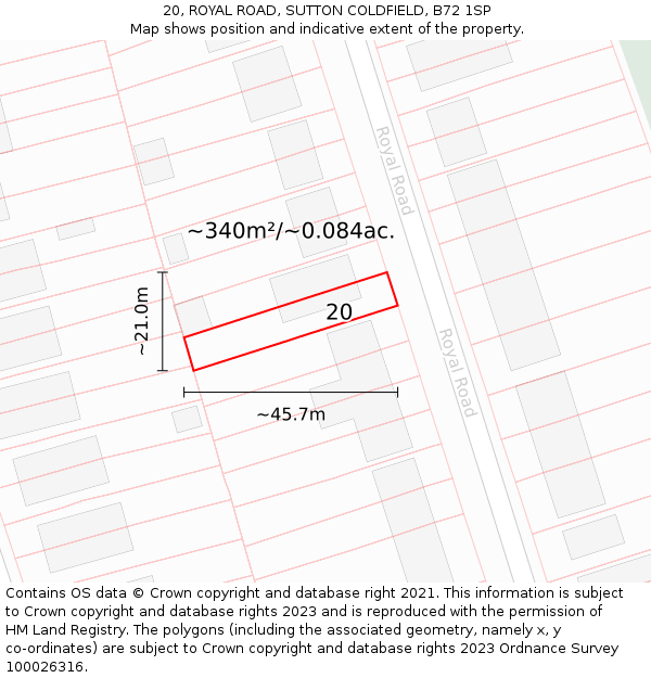20, ROYAL ROAD, SUTTON COLDFIELD, B72 1SP: Plot and title map