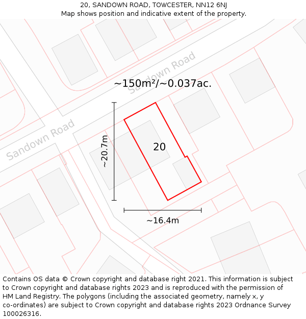 20, SANDOWN ROAD, TOWCESTER, NN12 6NJ: Plot and title map
