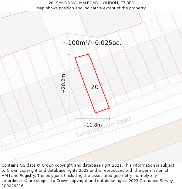 20, SANDRINGHAM ROAD, LONDON, E7 8ED: Plot and title map