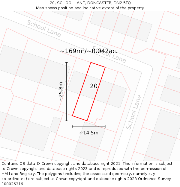 20, SCHOOL LANE, DONCASTER, DN2 5TQ: Plot and title map