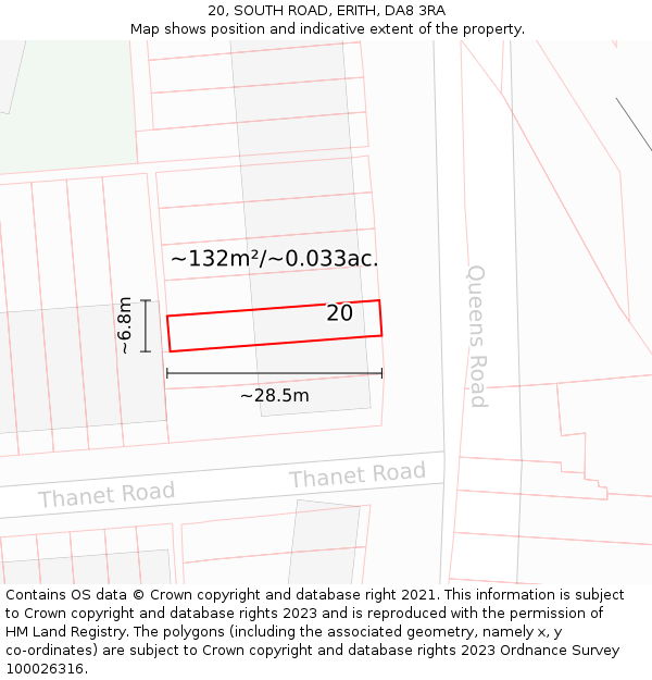 20, SOUTH ROAD, ERITH, DA8 3RA: Plot and title map