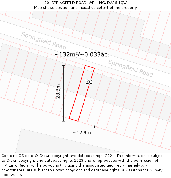 20, SPRINGFIELD ROAD, WELLING, DA16 1QW: Plot and title map
