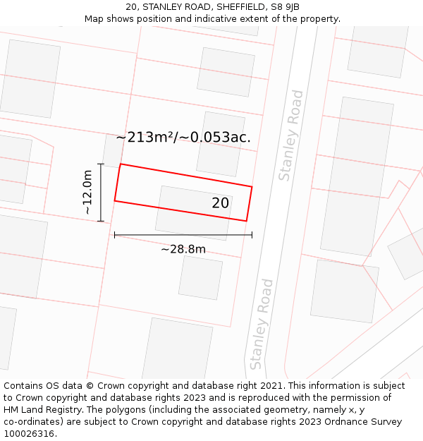 20, STANLEY ROAD, SHEFFIELD, S8 9JB: Plot and title map